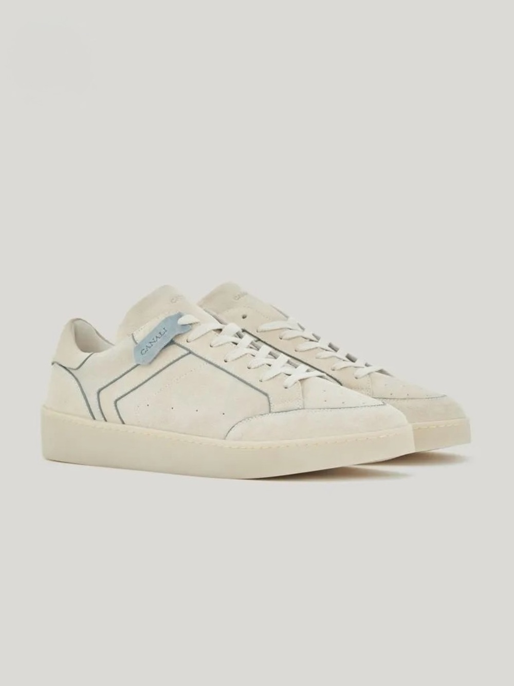 Canali Nuvola Ivory Suede Sneakers with Light Blue Accent